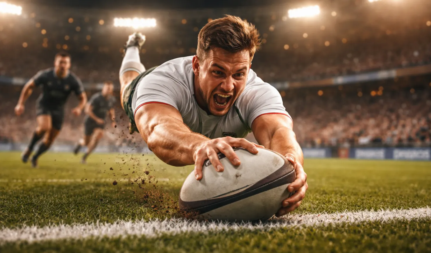 Pari marqueur d'essai rugby : joueur de rugby aplatissant le ballon dans l'en-but