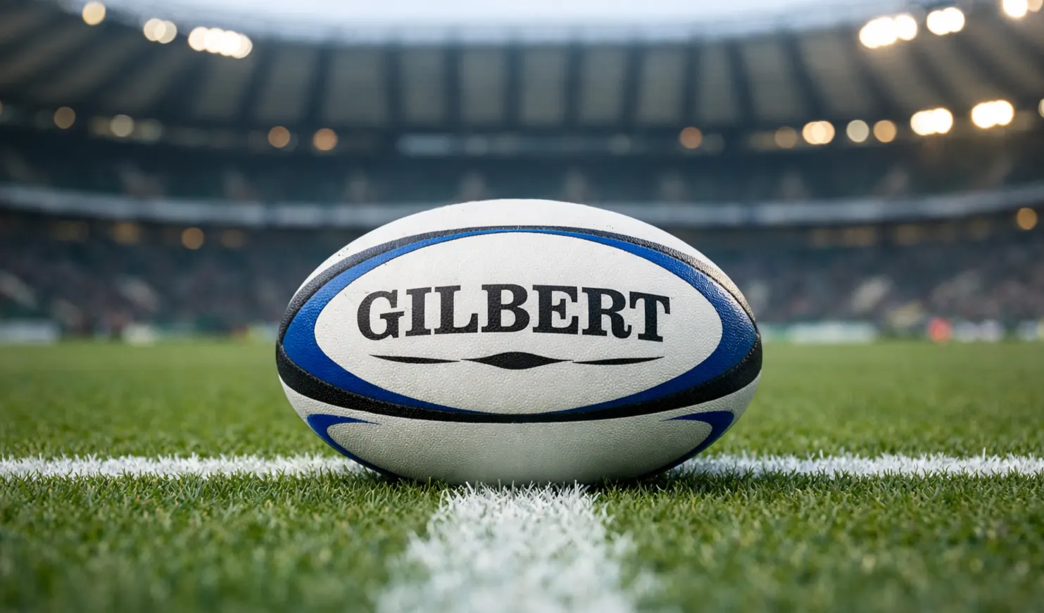 Parier sur le Tournoi des 6 Nations : ballon de rugby ovale posé sur la pelouse d'un grand stade international