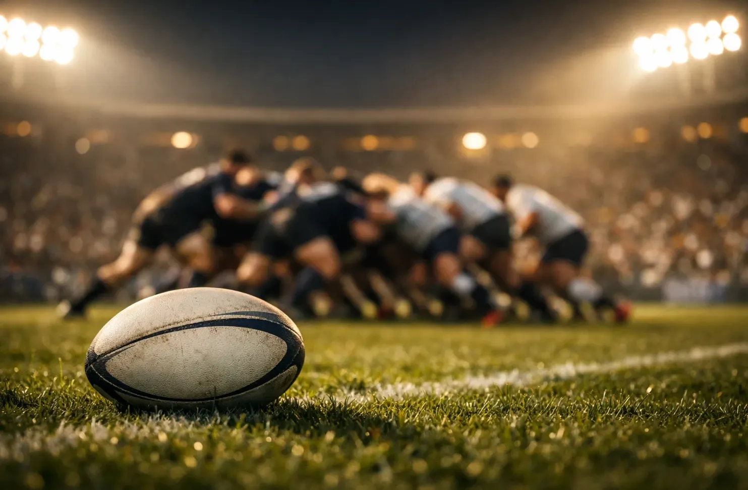 Joueurs de rugby en action sur un terrain de Top 14 illustrant les différents marchés de paris disponibles